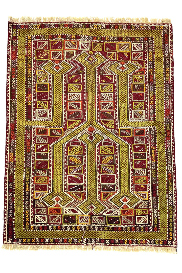 Vintage Yoruk Jijim Kilim Rug 103 cm x 135 cm (3’4” FT x 4’0” FT) - 0010006