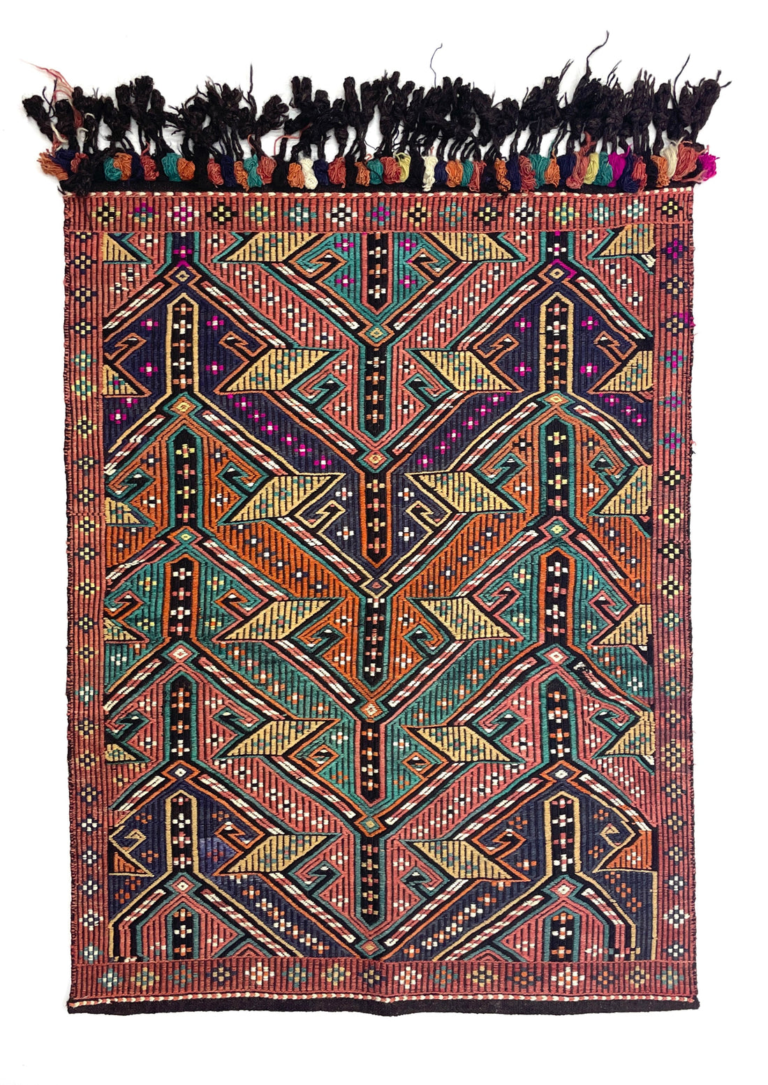 Vintage Embroidered Turkish Kilim Rug 90 cm x 122 cm (3 FT X 4 FT) - 0010030