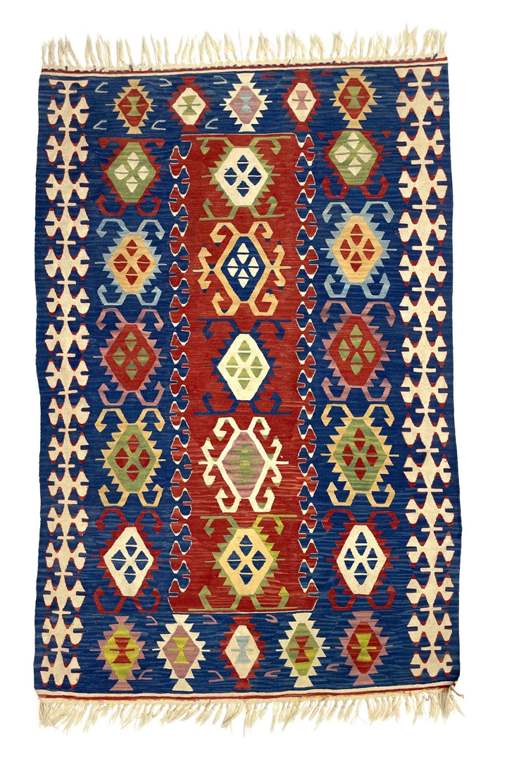 Vintage Multicolor Kilim Rug 114 cm x 173 cm (3’7” FT X 5’7” FT) - 0010012