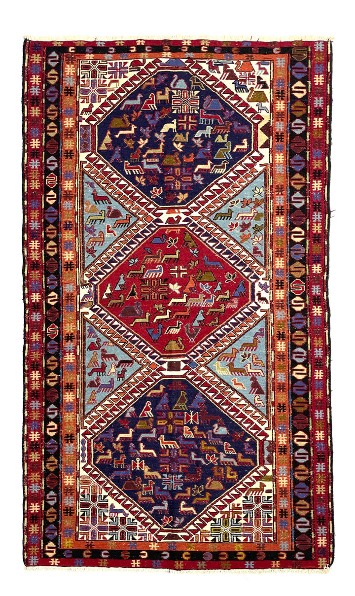 Vintage Persian Soumak Kilim Rug 114 cm x 200 cm (3’7” FT X 6’5” FT) - 0020016