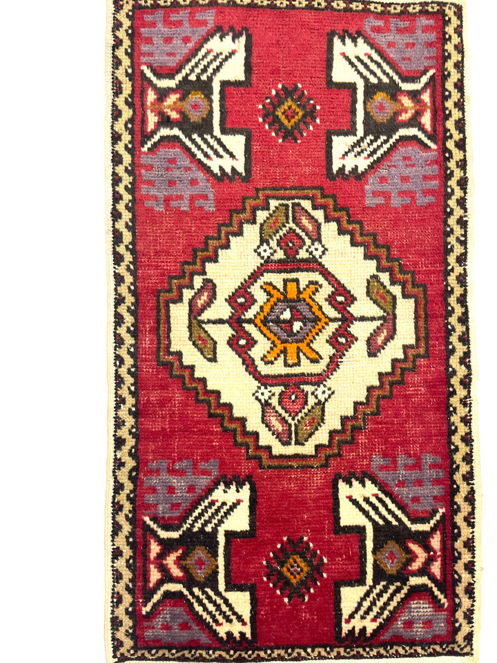 Vintage Small Turkish Hand-Knotted Rug 49 Cm X 88 Cm (1'6" FT X 2'9" FT) – Y010005