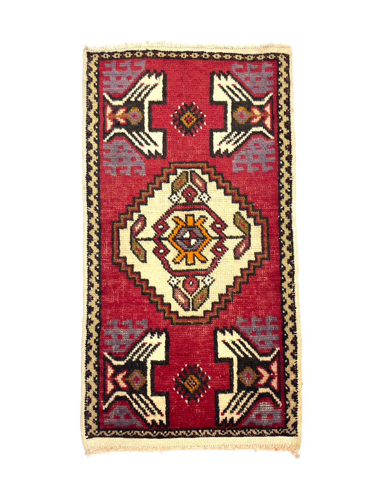 Vintage Small Turkish Hand-Knotted Rug 49 Cm X 88 Cm (1'6" FT X 2'9" FT) – Y010005