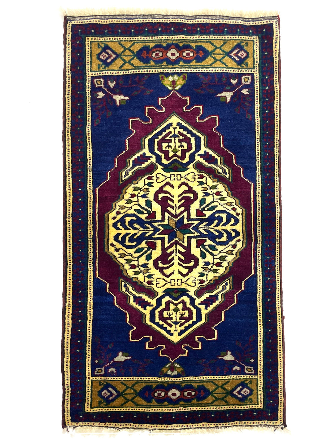 Vintage Turkish Blue Small Rug 54 cm x 107cm (1’8’’ FT X 3’5’’ FT) - Y010070