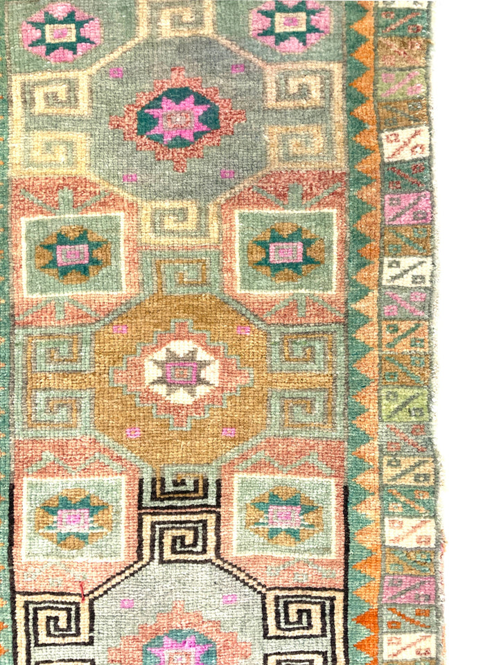 Vintage Turkish Mini Hand-Knotted Rug 44 cm x 81 cm (1’4’’ FT X 2’6’’ FT) - Y010057
