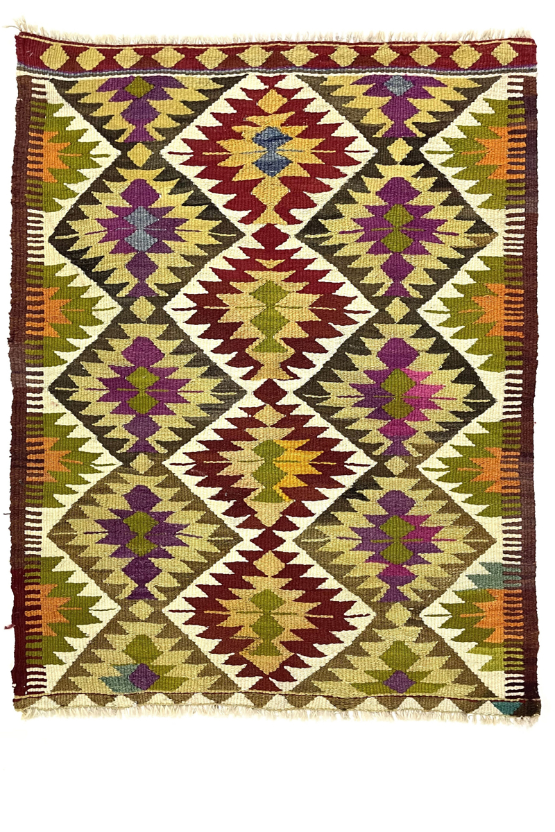 VintageMulticolorKilimRug10007 Vintage Multicolor Kilim Rug 88 cm x 125 cm - 0010007