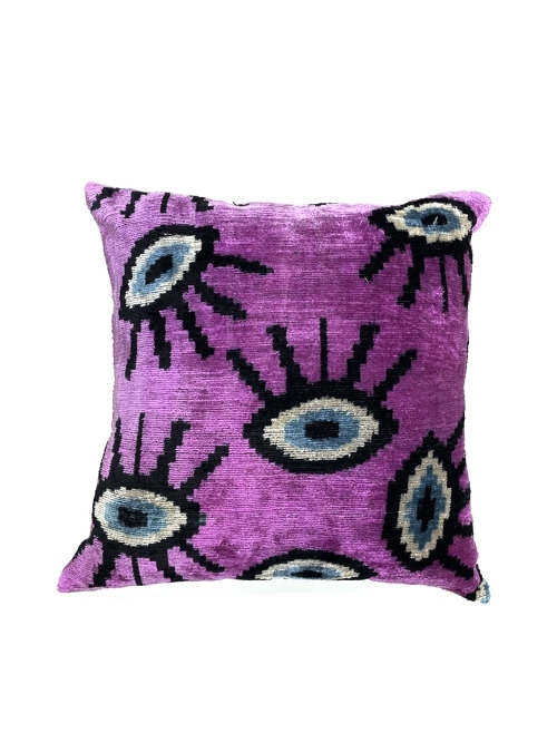 Evil Eye Silk Ikat Velvet Cushion Cover 40 cm x 40 cm (16 in x 16 in) - CIK00001