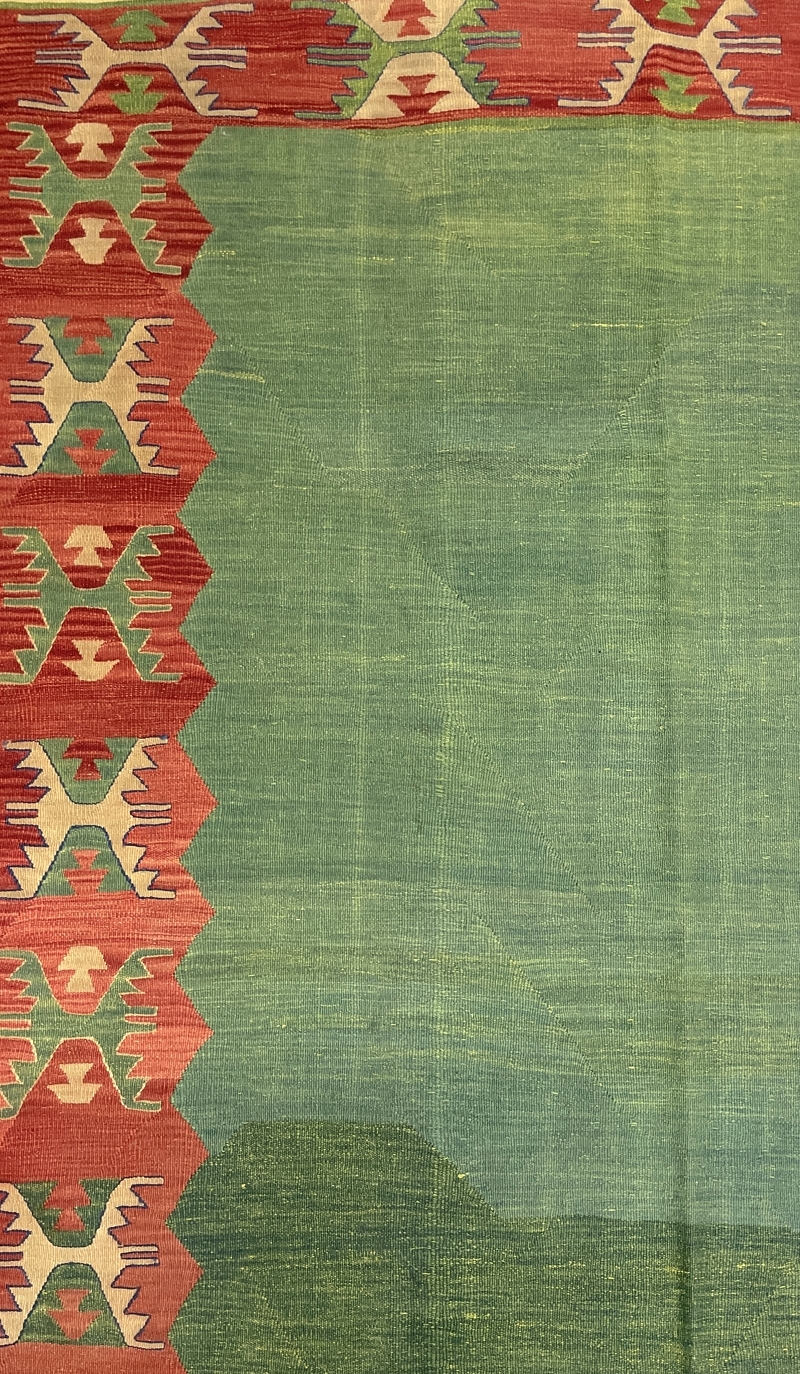 vintage-green-red-handwoven-kilim-rug-173-cm-x-233-cm-0020022-1 Vintage Green, Red Handwoven Kilim Rug 173 cm x 233 cm (5’7” X 7’6” FT) - 0020022