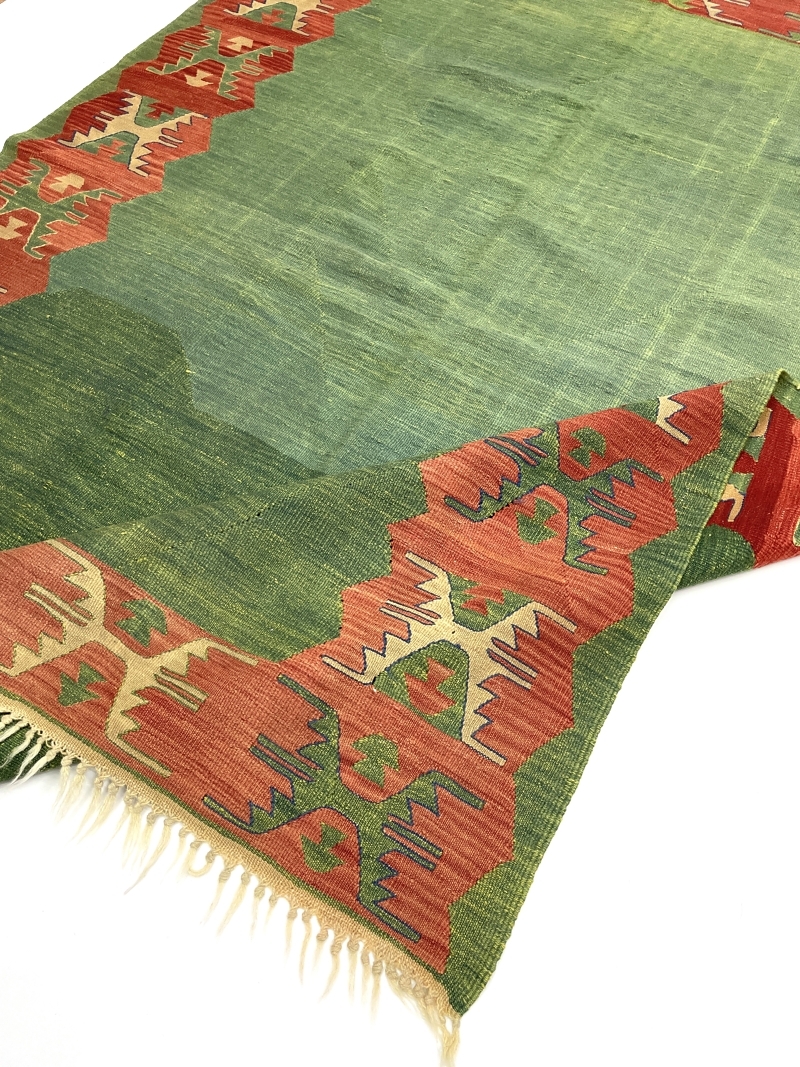 vintage-green-red-handwoven-kilim-rug-173-cm-x-233-cm-0020022-7 Vintage Green, Red Handwoven Kilim Rug 173 cm x 233 cm (5’7” X 7’6” FT) - 0020022