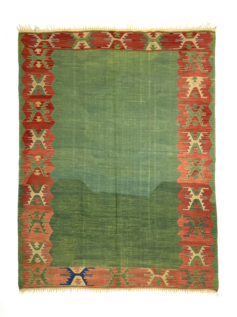 vintage-green-red-handwoven-kilim-rug-173-cm-x-233-cm-0020022 Vintage Green, Red Handwoven Kilim Rug 173 cm x 233 cm (5’7” X 7’6” FT) - 0020022