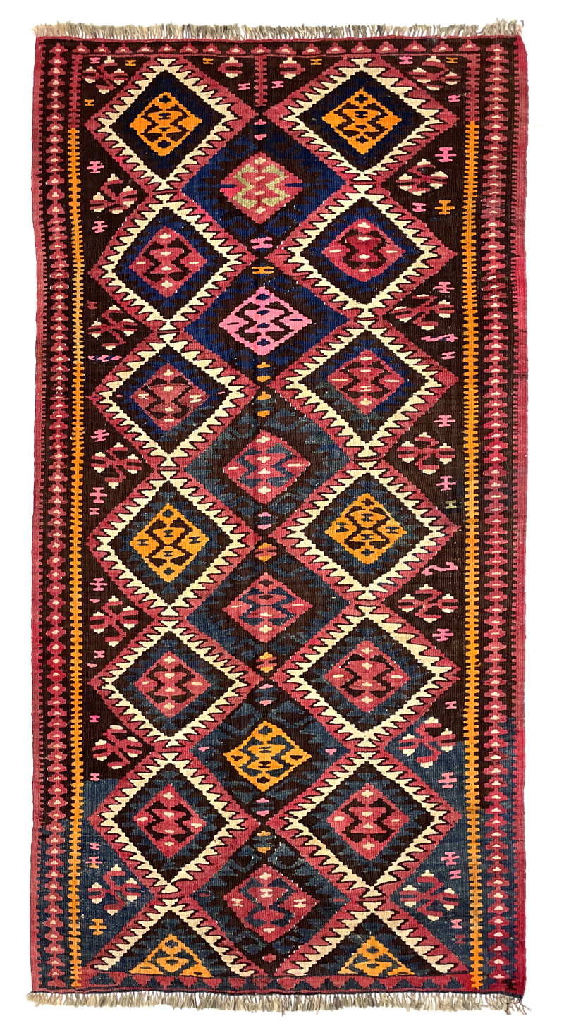 Vintage Kurdish Kilim Rug 110 cm x 230 cm (3’6” FT X 7’6” FT) - 0020015