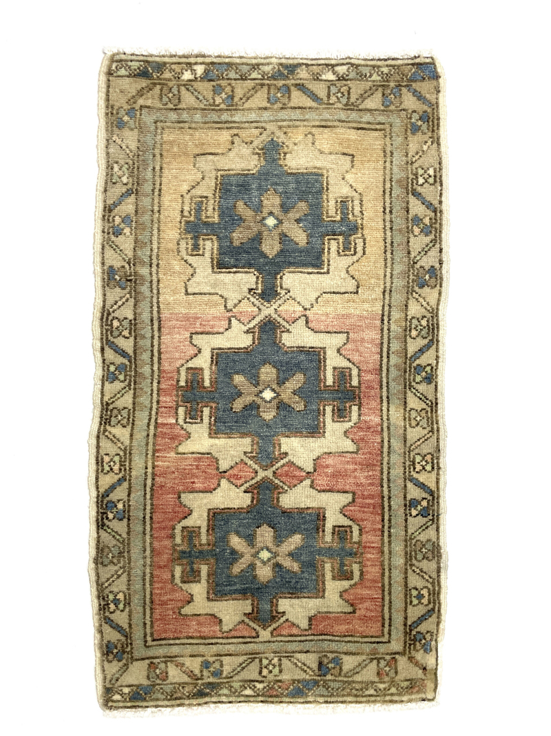 Vintage Mini Turkish Handwoven Rug 52 cm x 96 cm (1'7" X 3'1” FT) - Y010060