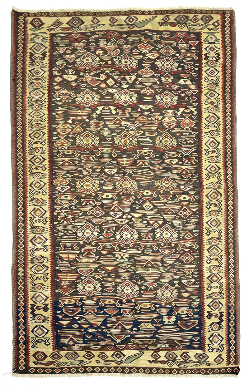 Vintage Senneh Kilim Rug 114 cm x 187 cm (3’7” FT X 6’1” FT) - 0020021