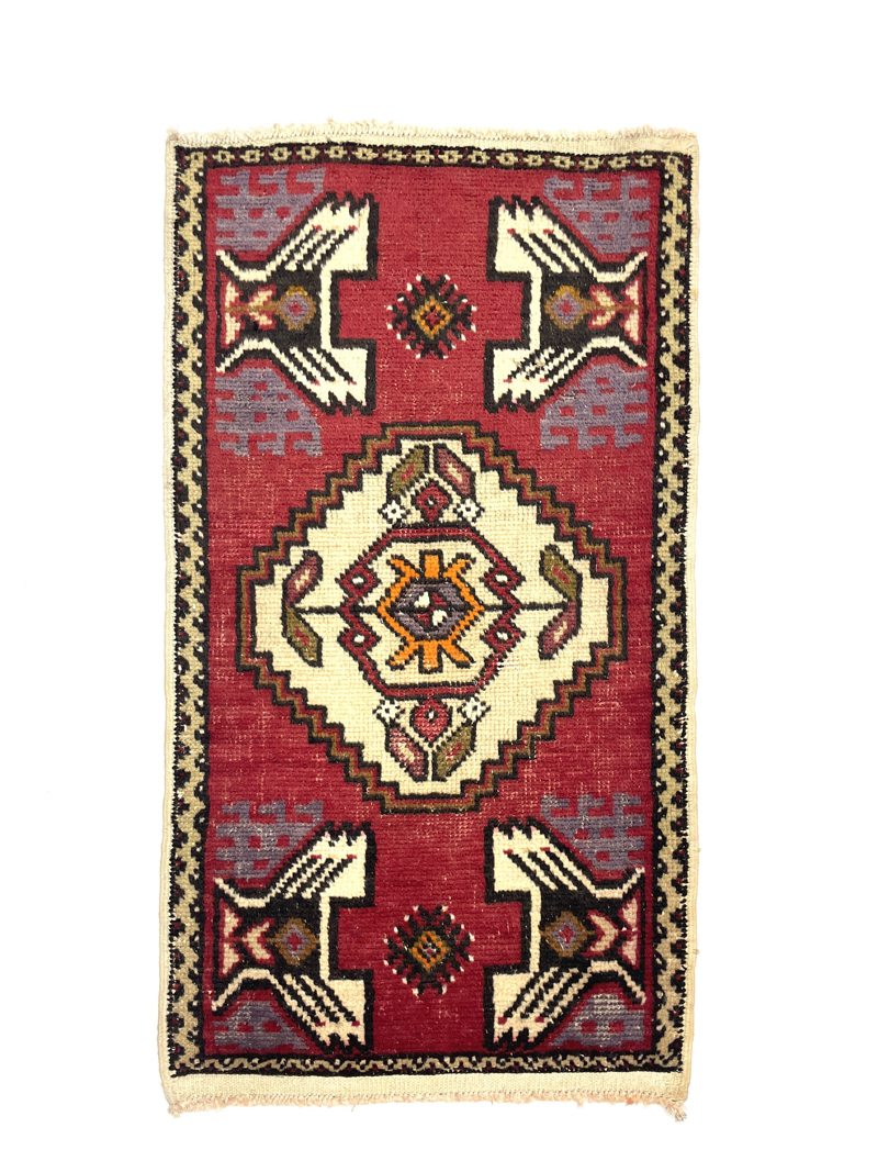 vintage-small-turkish-hand-knotted-rug-49-cm-x-88-cm-y010005 Vintage Small Turkish Hand-Knotted Rug 49 Cm X 88 Cm (1'6" X 2'9" FT) – Y010005