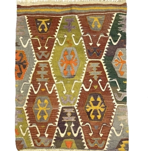 Vintage Turkish Barak Kilim Rug 95 cm x 125 cm (3X4 FT) - 0010035