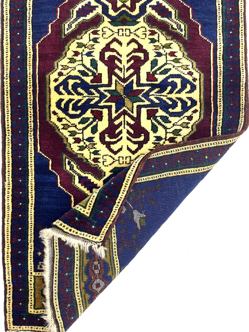 vintage-turkish-blue-small-rug-54-cm-x-107cm-y010070-1 Vintage Turkish Blue Small Rug 54 cm x 107cm (1'8" X 3'5" FT) - Y010070