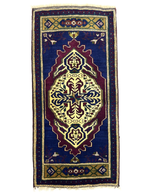 Vintage Turkish Blue Small Rug 54 cm x 107cm (1'8" X 3'5" FT) - Y010070