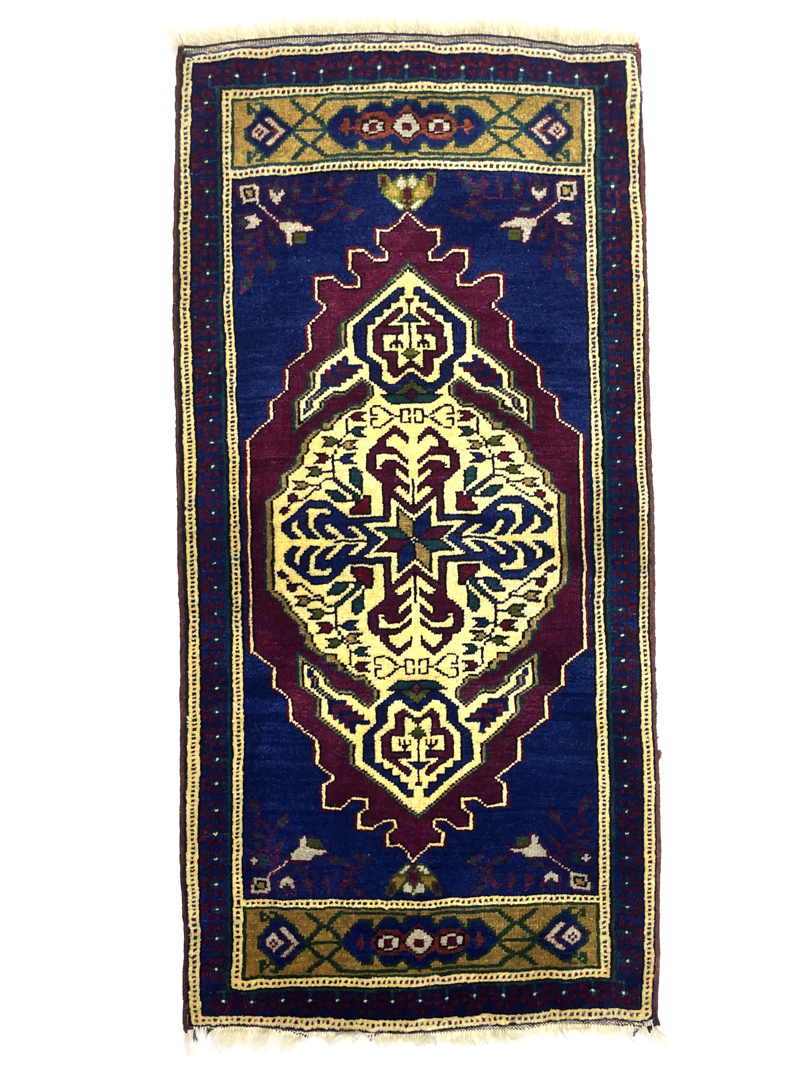 vintage-turkish-blue-small-rug-54-cm-x-107cm-y010070 Vintage Turkish Blue Small Rug 54 cm x 107cm (1'8" X 3'5" FT) - Y010070