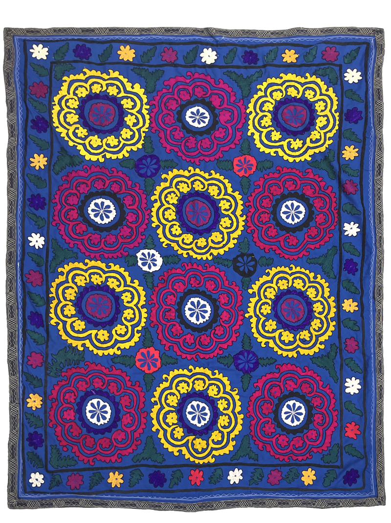 Vintage Uzbek Embroidered Suzani Bed Cover 135 cm x 180 cm - S00001